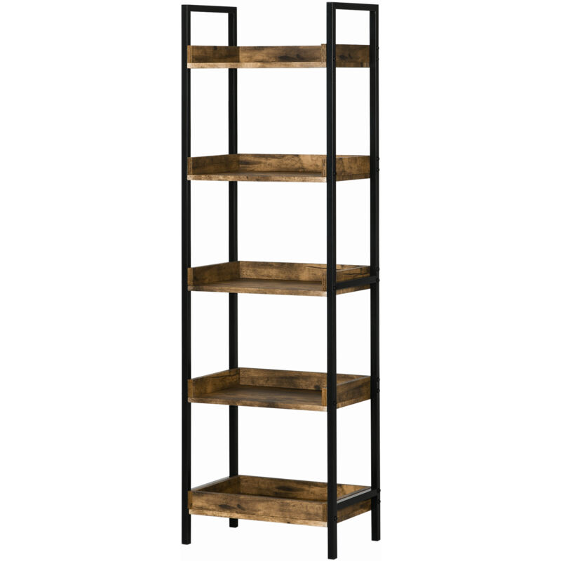 foto del prodotto homcom libreria in legno e metallo stile industriale a 5 ripiani 48x30x155cm