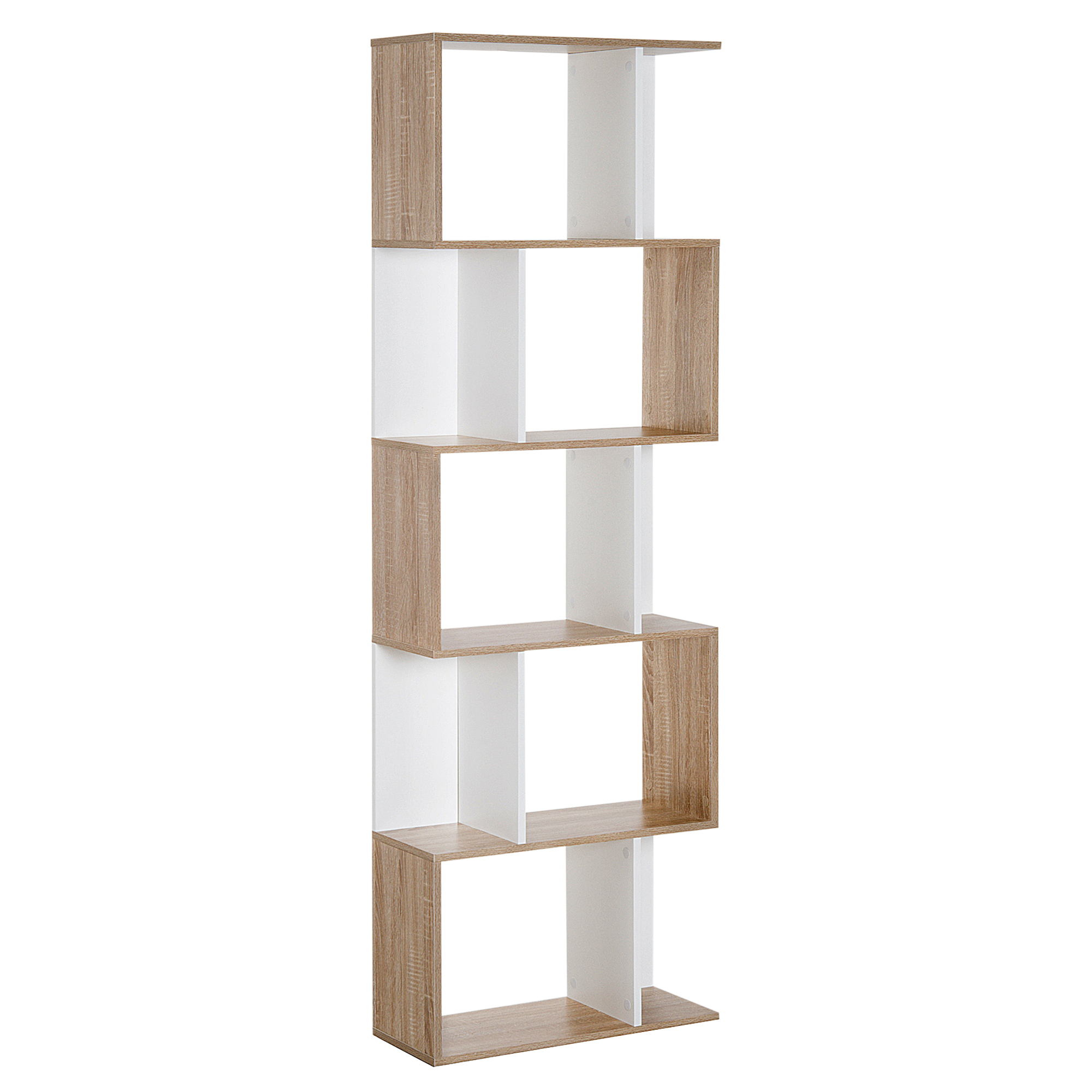 foto del prodotto homcom libreria in legno, scaffale a ripiani, mobile contemporaneo, bianco legno naturale 60 24 184.5cm aosom