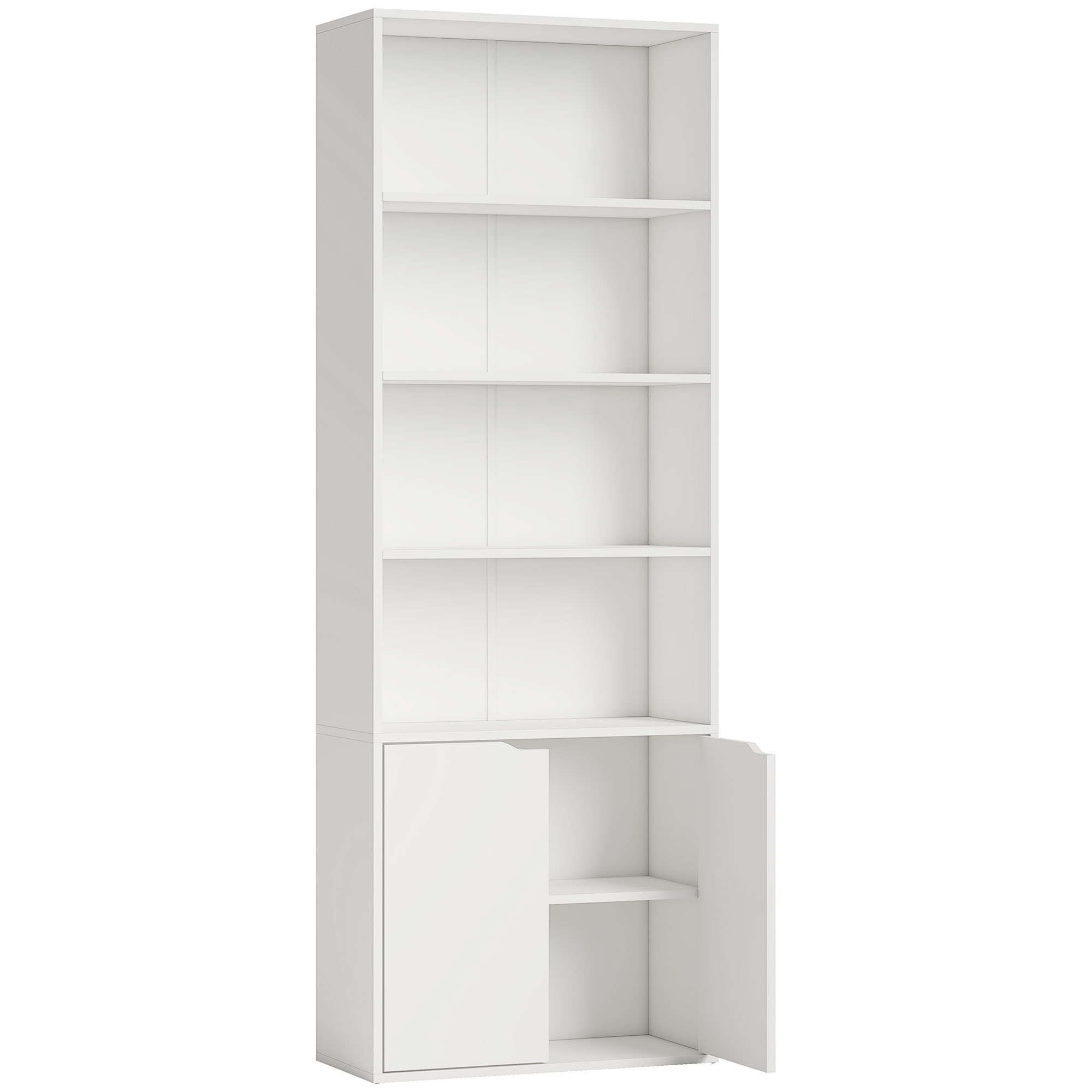 foto del prodotto homcom libreria moderna 4 ripiani con armadietto a 2 ante in legno, mobile multiuso per soggiorno, ufficio e studio, 59x29x180cm, bianco aosom