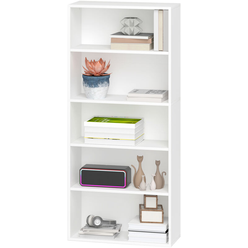 foto del prodotto homcom libreria moderna a 5 ripiani con 3 scaffali flessibili in legno bianco