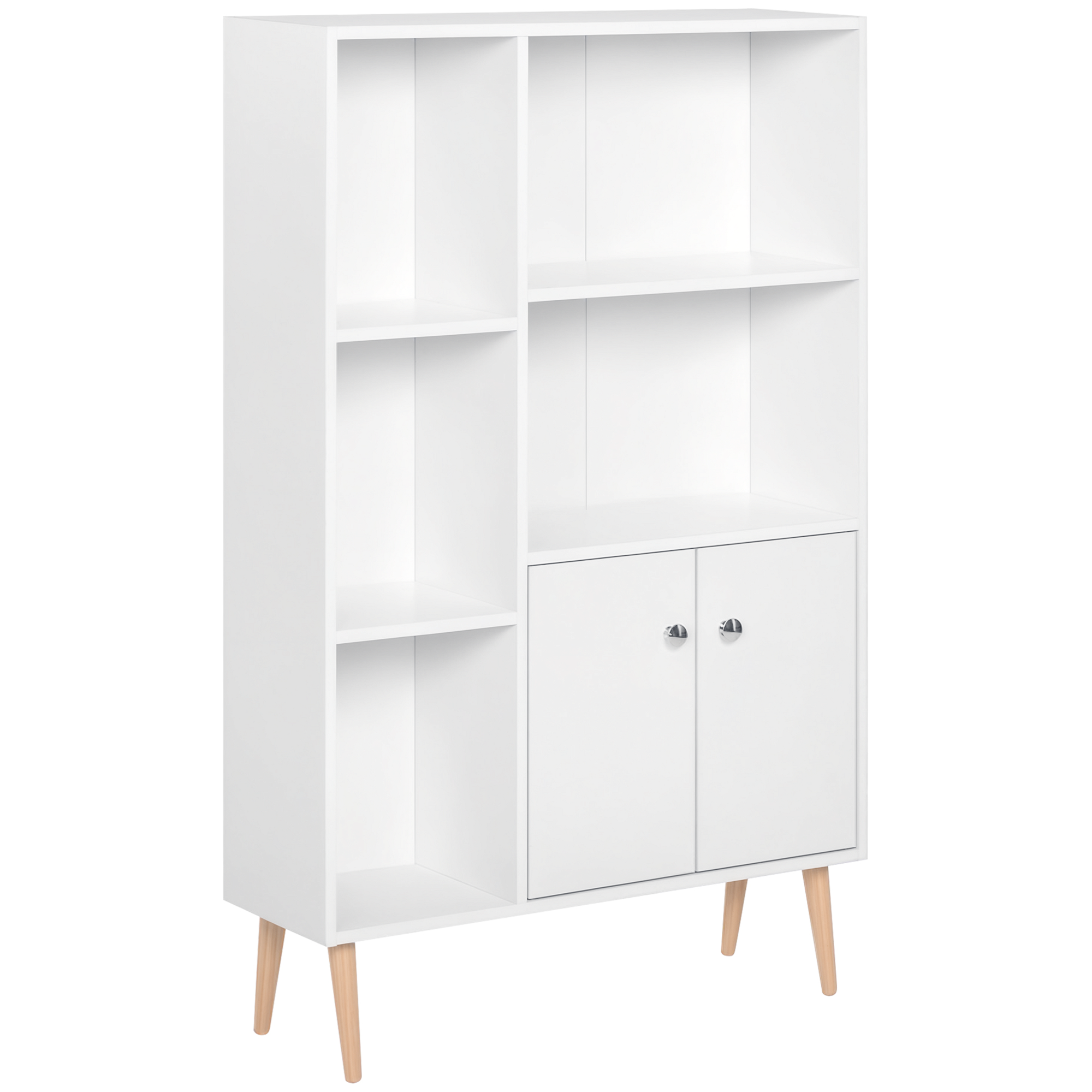 foto del prodotto homcom libreria moderna con piedini in legno di pino, mobile portaoggetti scaffale cubo porta libri cd bianco 80 x 23.5 x 118cm aosom italy