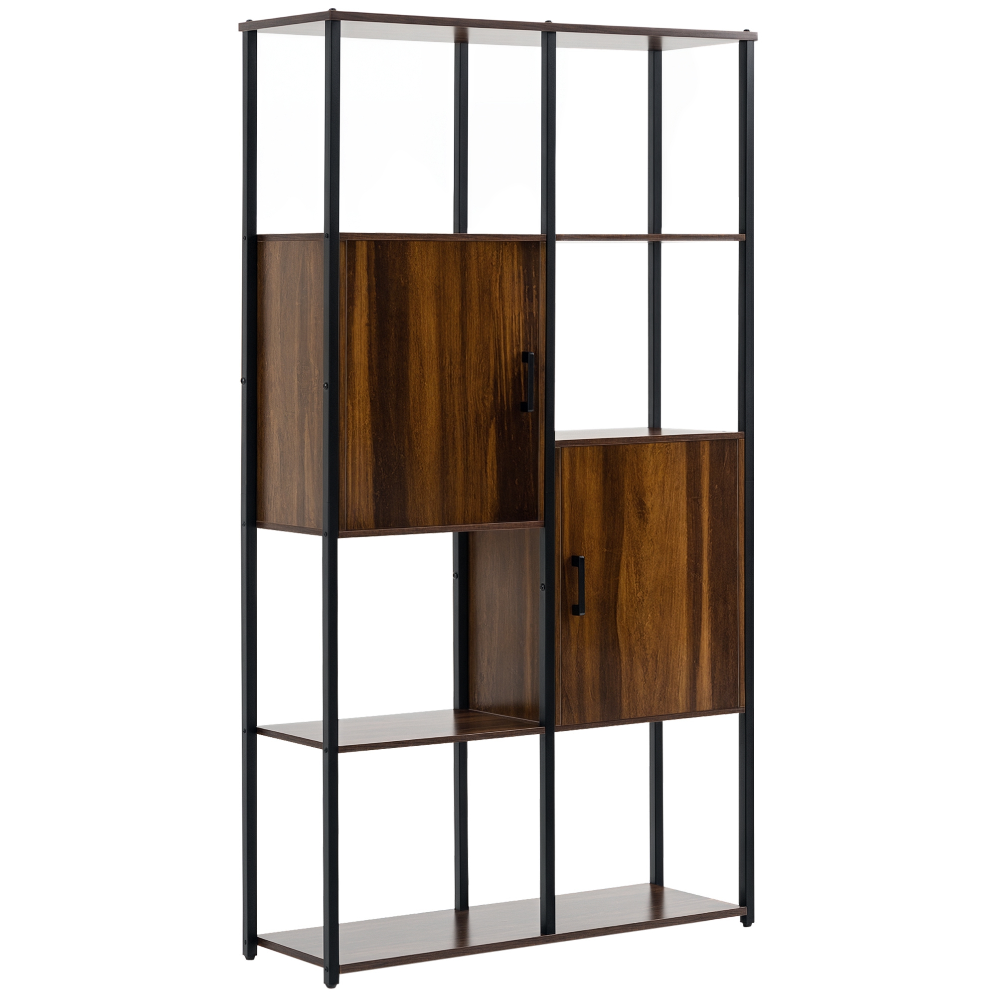 foto del prodotto homcom libreria nero marrone 4 ripiani 2 armadietti, stile industriale, design elegante per soggiorno, 90x30x159.5cm aosom