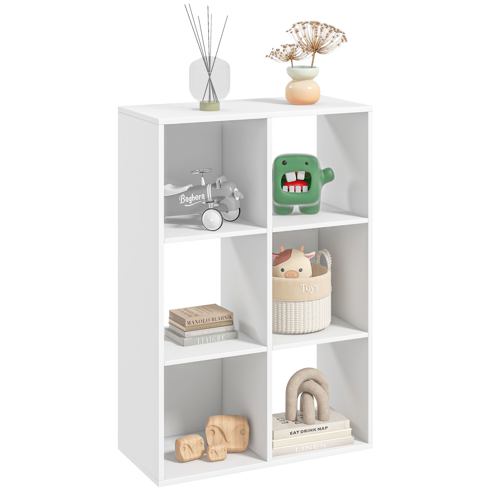 foto del prodotto homcom libreria scaffale moderna discreto con 6 scomparti in legno per casa e ufficio, pannelli truciolari rifiniti, 91.5x29.5x61.5cm aosom italy