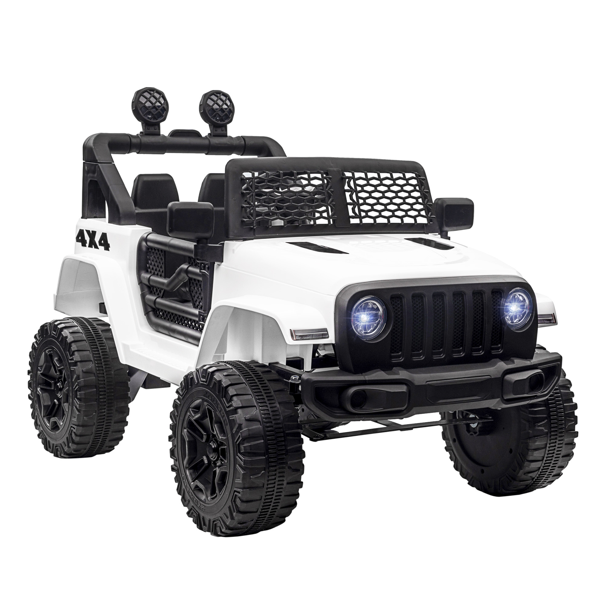 foto del prodotto homcom macchina elettrica per bambini jeep fuoristrada con telecomando e 2 velocità, 100x65x72 cm, bianco aosom