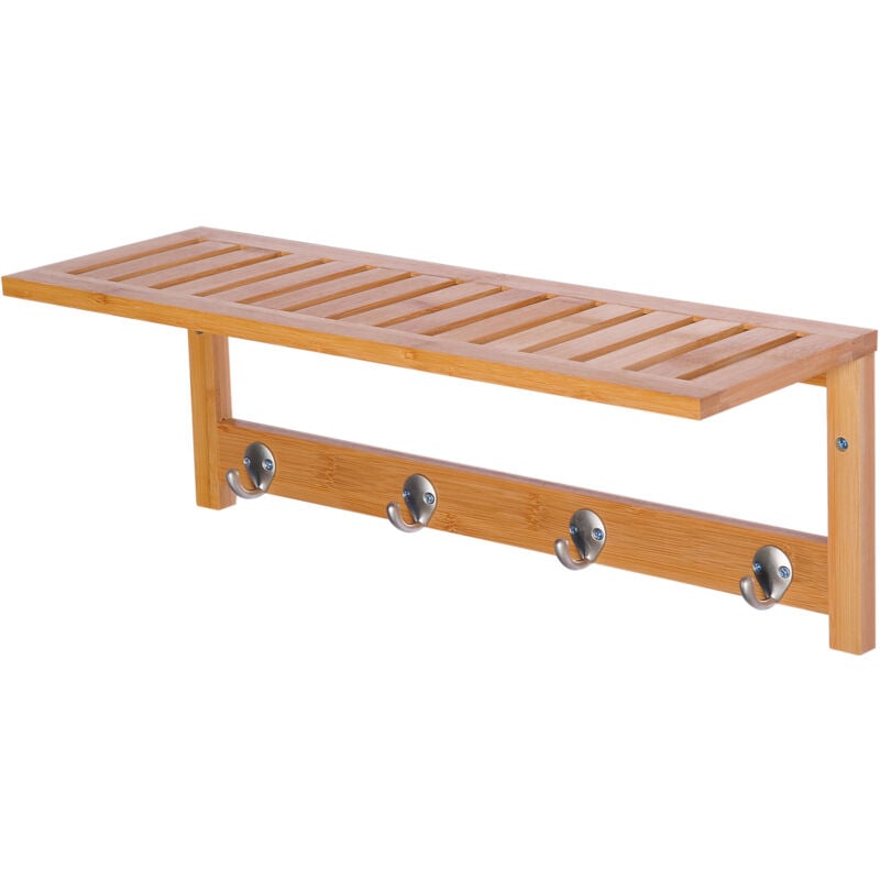 foto del prodotto homcom mensola attaccapanni a muro con 4 ganci appendiabiti 50x16cm in bamb 