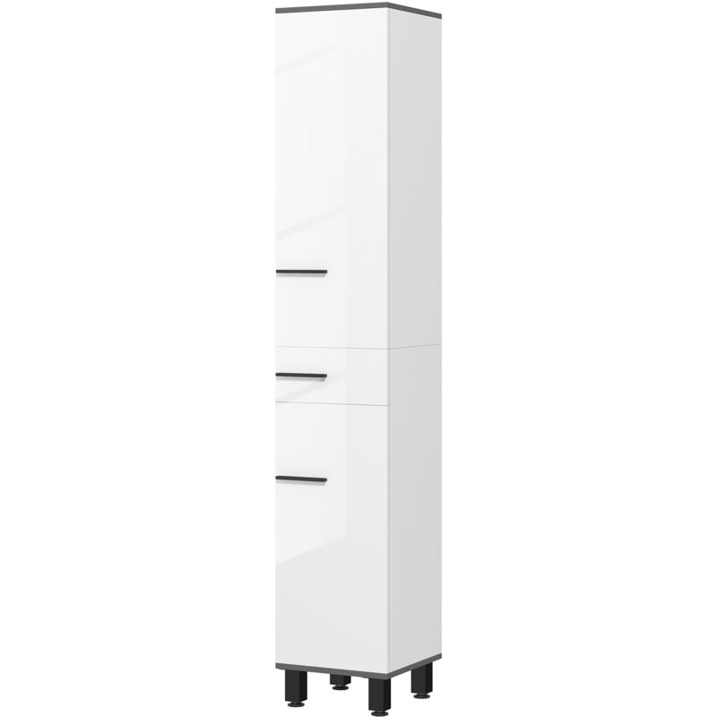 foto del prodotto homcom mobile alto bagno con 2 armadietti, ripiani e cassetto 34x32x190cm bianco