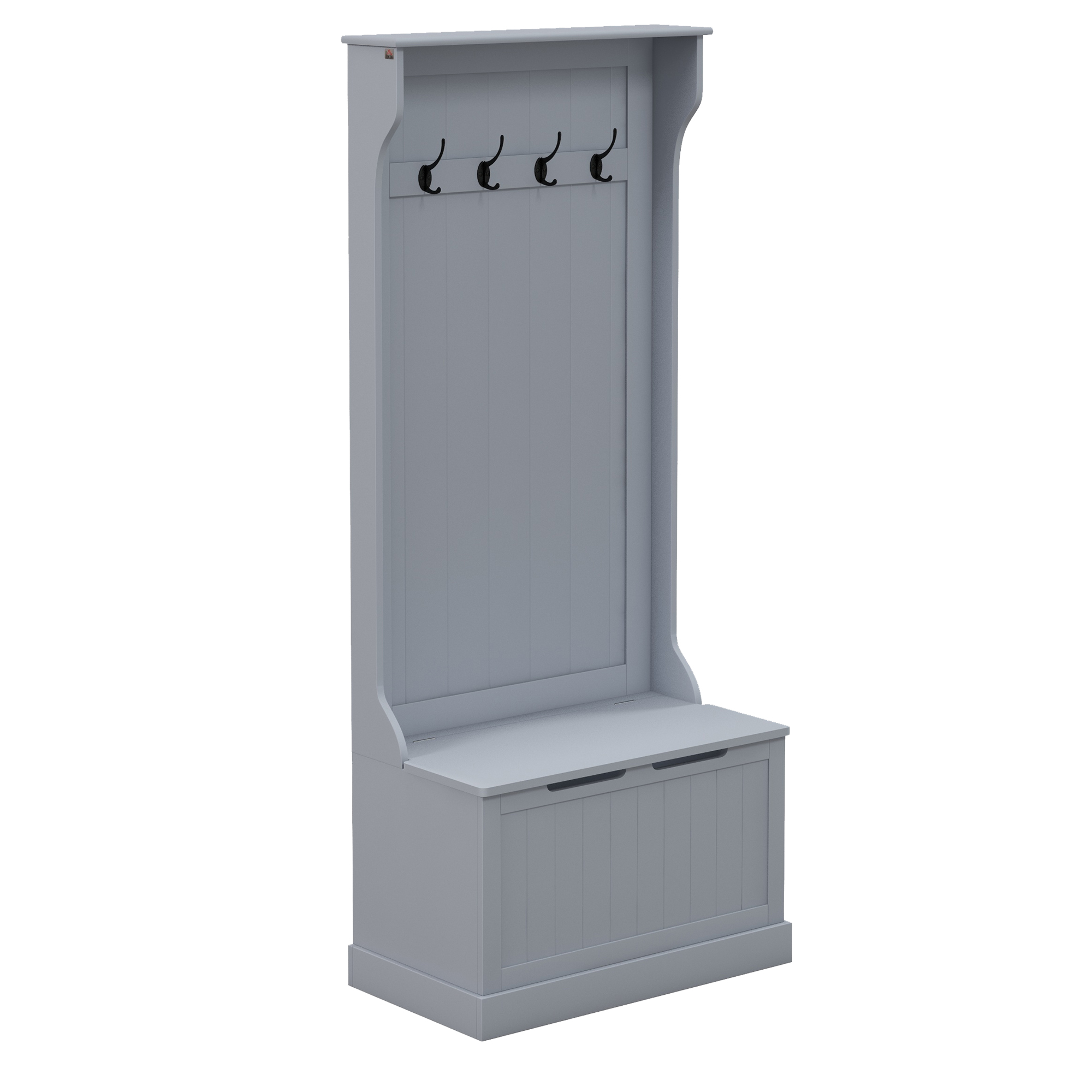 foto del prodotto homcom mobile appendiabiti 3 in 1 con 4 ganci e panca contenitore, in legno, 71.5x39.5x170 cm, grigio