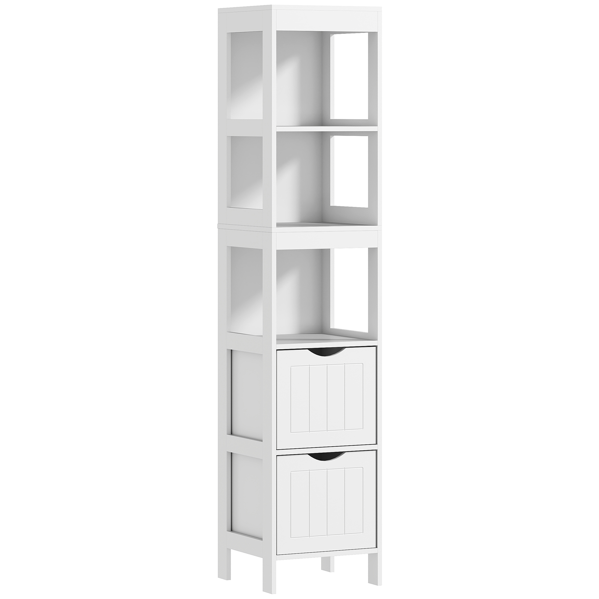 foto del prodotto homcom mobile bagno con 3 ripiani aperti e 2 cassetti in legno, 30x30x141.2 cm, bianco