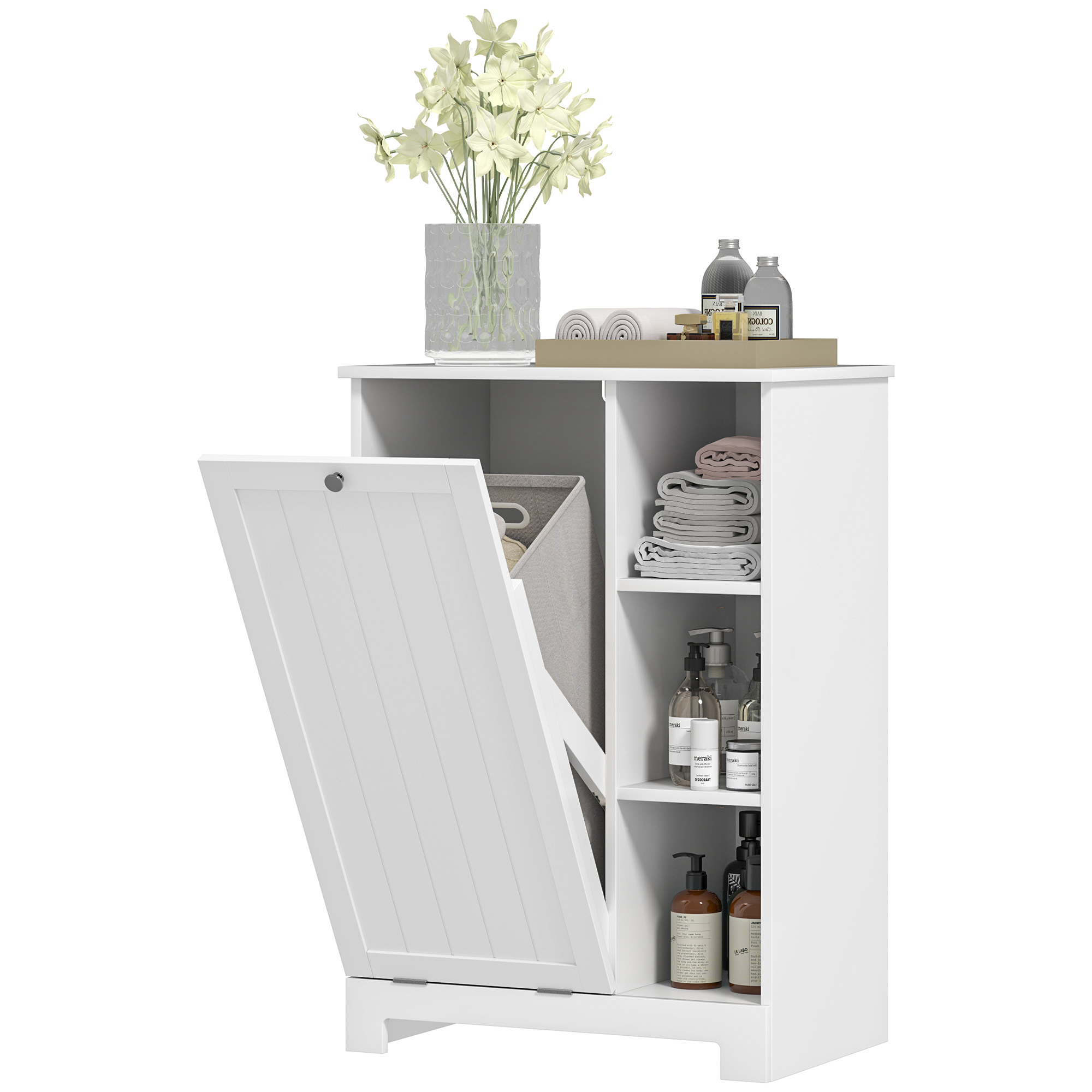 foto del prodotto homcom mobile bagno portabiancheria con cesto rimovibile e ripiani regolabili, 60x38x86 cm, bianco