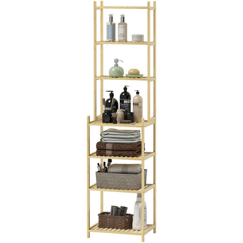 foto del prodotto homcom mobile bagno portaoggetti a 7 ripiani in bamb 44x33x180 cm color legno