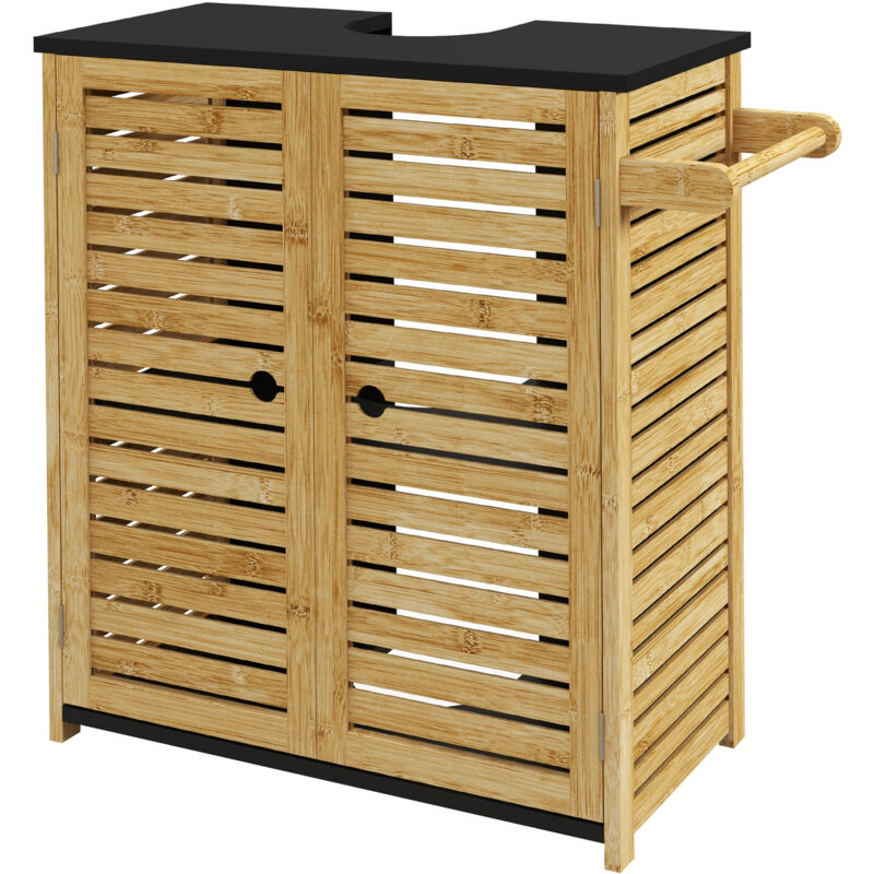foto del prodotto homcom mobile bagno sottolavabo 2 ante a doghe con porta asciugamani in legno