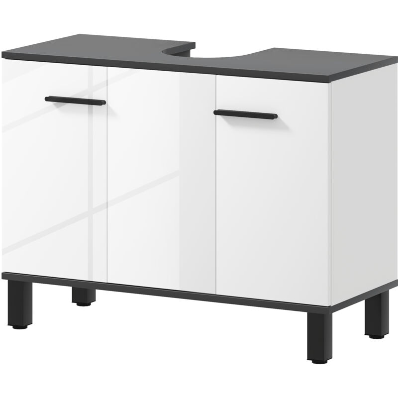 foto del prodotto homcom mobile bagno sottolavabo a 2 ante con ripiano regolabile bianco lucido