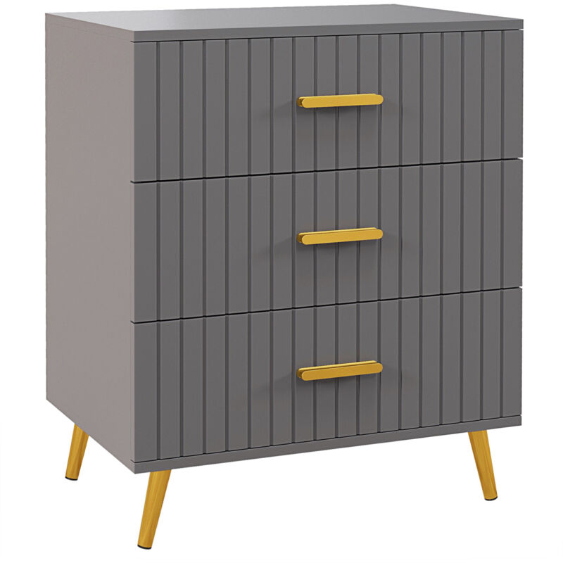 foto del prodotto homcom mobile cassettiera 3 cassetti in legno e alluminio oro e grigio scuro