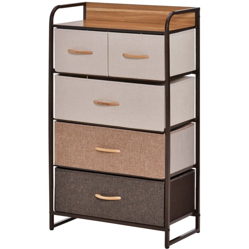 foto del prodotto homcom mobile cassettiera 5 cassetti pieghevoli in metallo e mdf 58x29x99cm