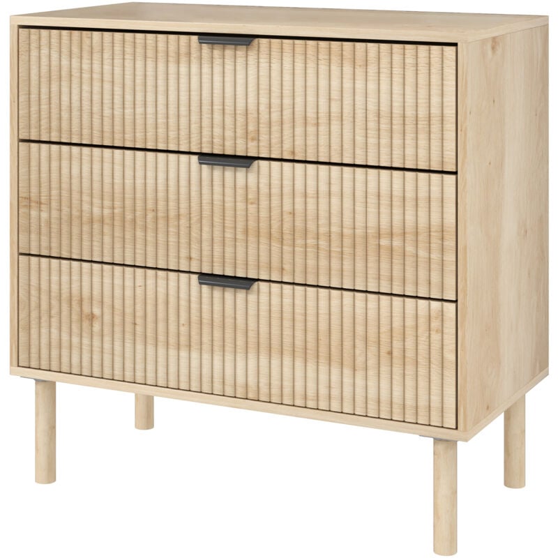 foto del prodotto homcom mobile cassettiera a 3 cassetti in legno, 80x40x77.5 cm, rovere