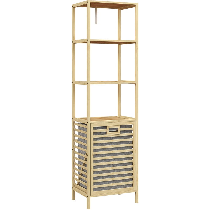 foto del prodotto homcom mobile colonna bagno 3 ripiani in bamb e cesto porta biancheria tessuto