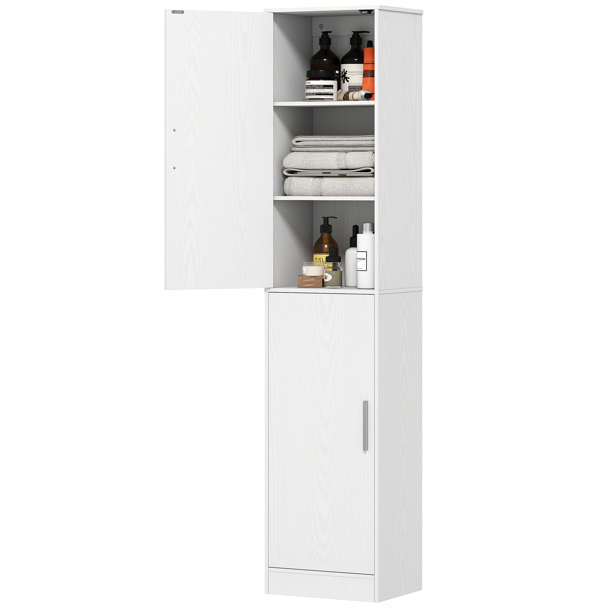 foto del prodotto homcom mobile colonna bagno a 2 armadietti con 6 ripiani regolabili, in legno, 40x35x180 cm, bianco aosom italy