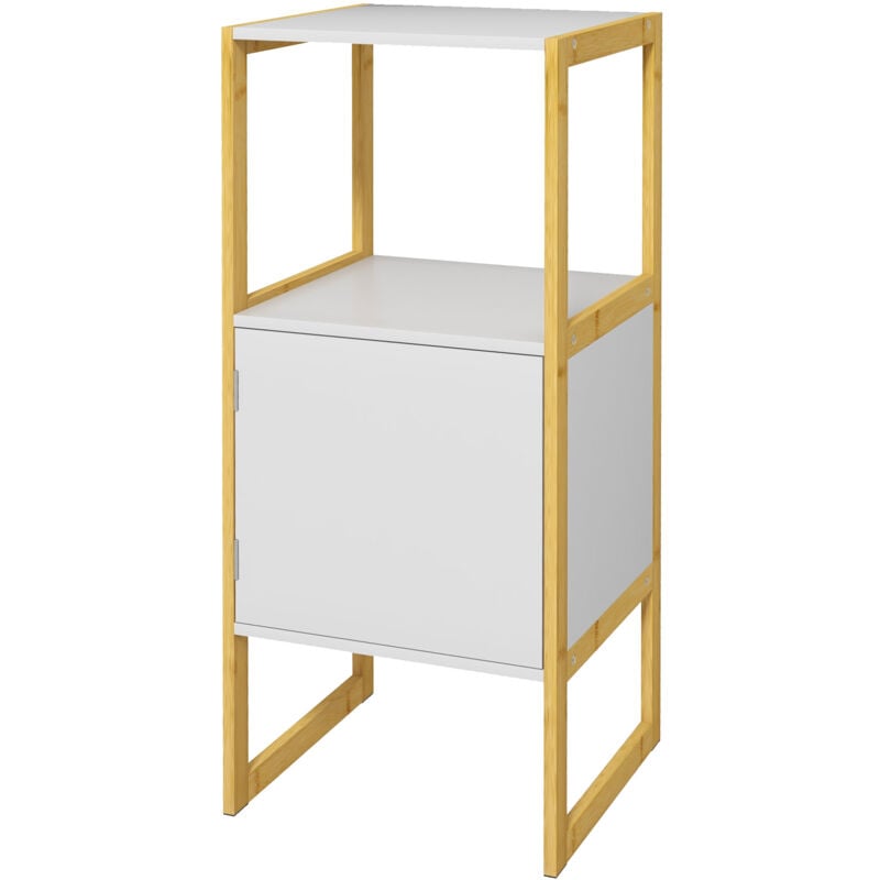 foto del prodotto homcom mobile colonna bagno con ripiano aperto e anta a pressione bianco