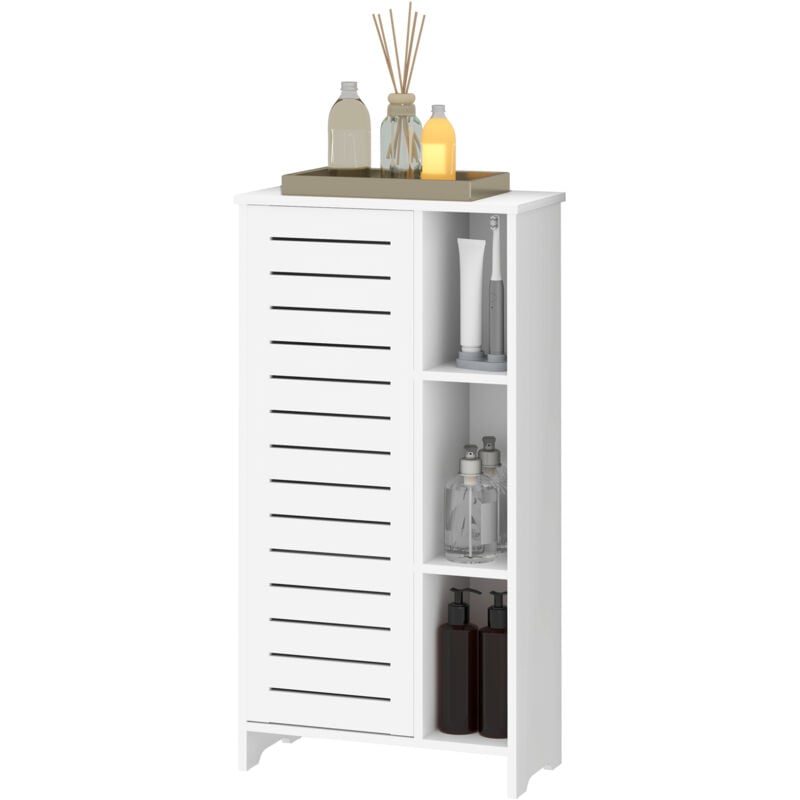 foto del prodotto homcom mobile contenitore con armadietto a 3 livelli e 3 ripiani aperti bianco