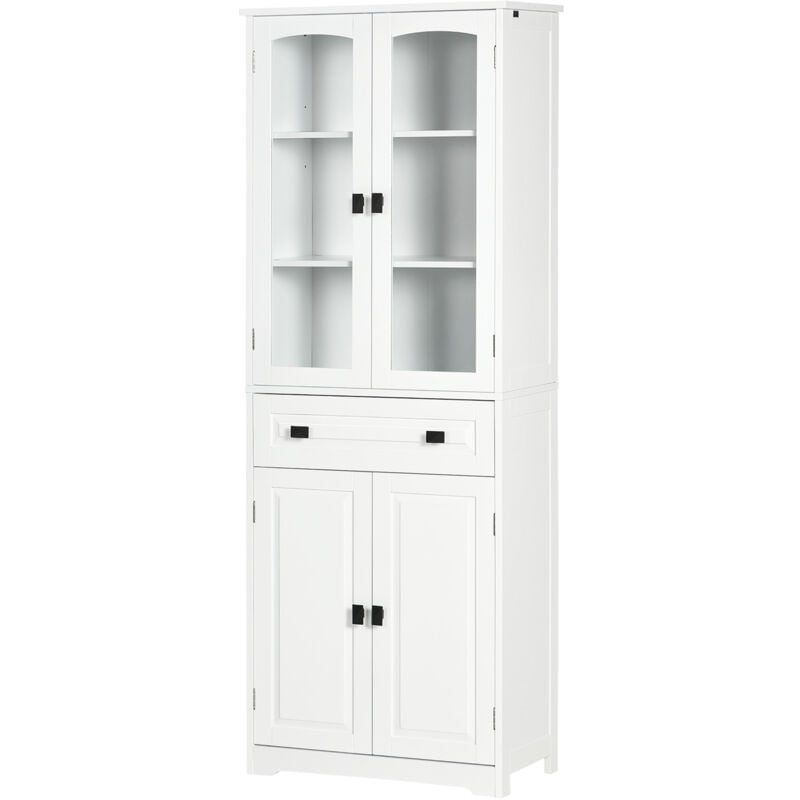 foto del prodotto homcom mobile cucina 2 armadietti, cassetto e ante a vetri 60x30x160cm bianco