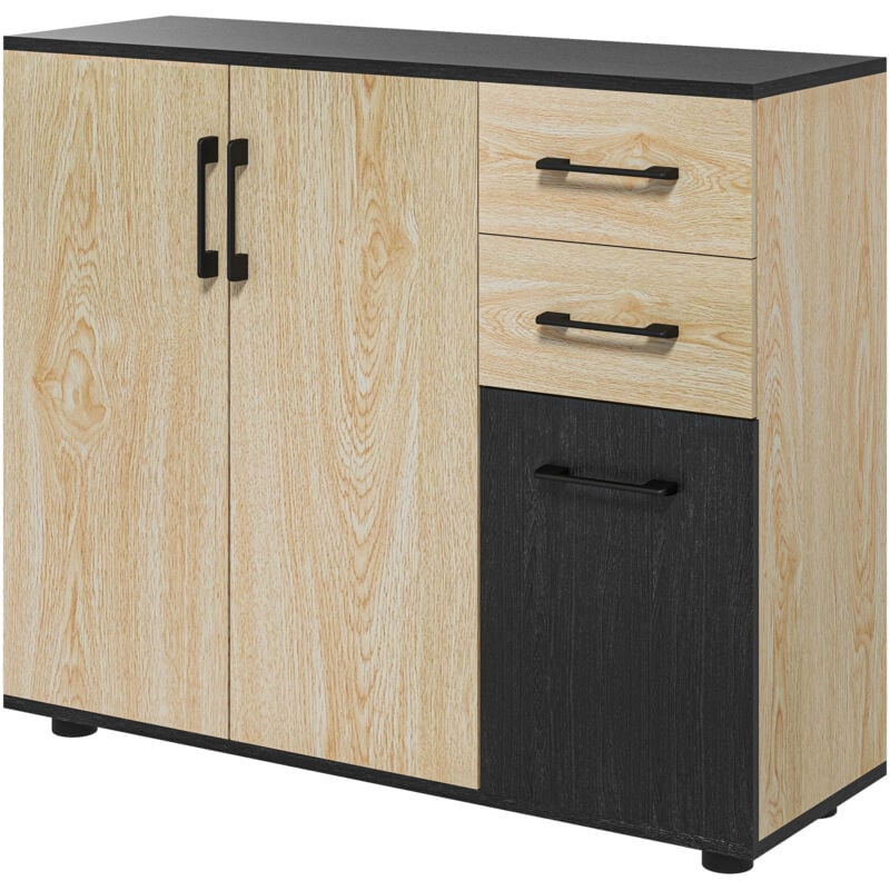 foto del prodotto homcom mobile cucina con 2 armadietti e 2 cassetti 90x30x75.5cm noce e nero