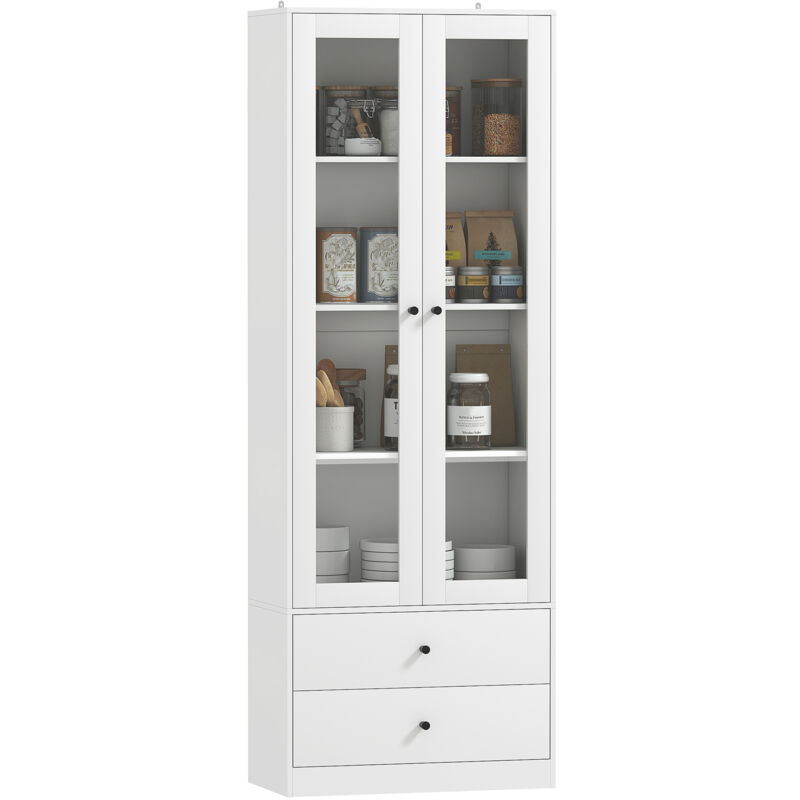 foto del prodotto homcom mobile cucina con ante in vetro, 2 cassetti e ripiani regolabili bianco