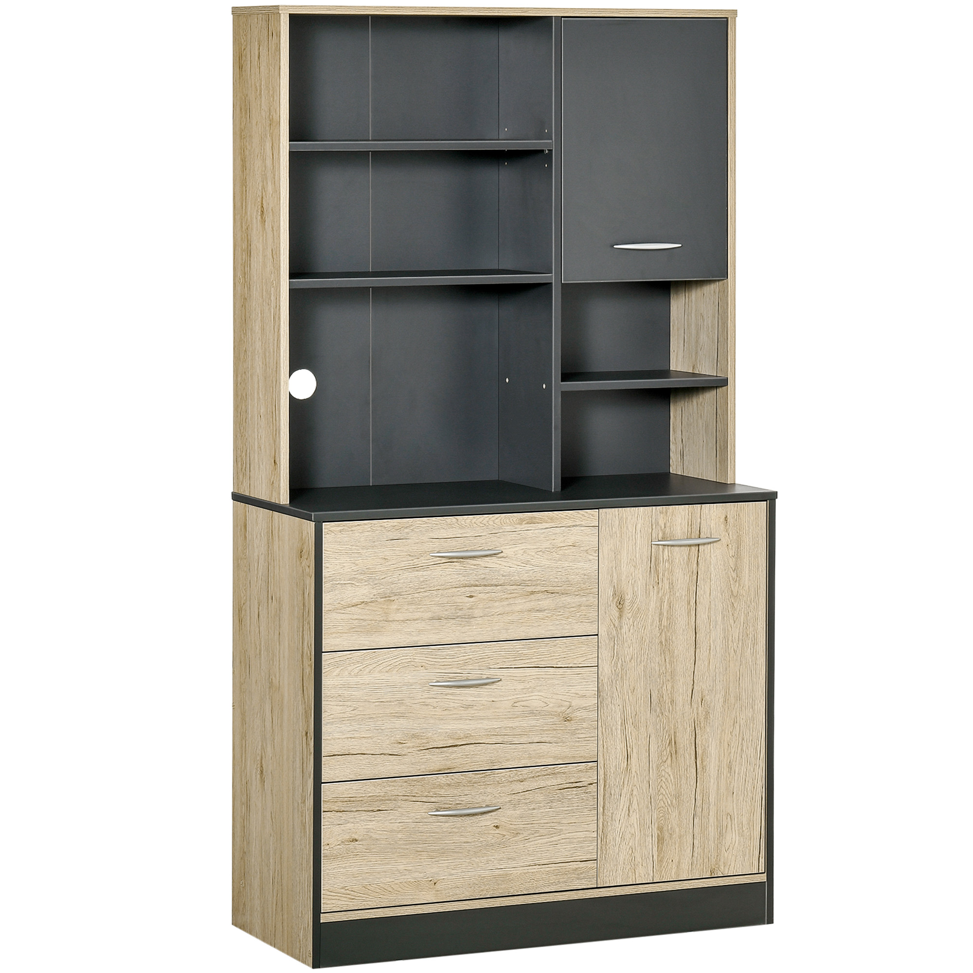foto del prodotto homcom mobile cucina credenza moderna salvaspazio con 2 armadietti 3 cassetti 3 ripiani legno 90 x 39 x 169cm bicolore grigio rovere chiaro