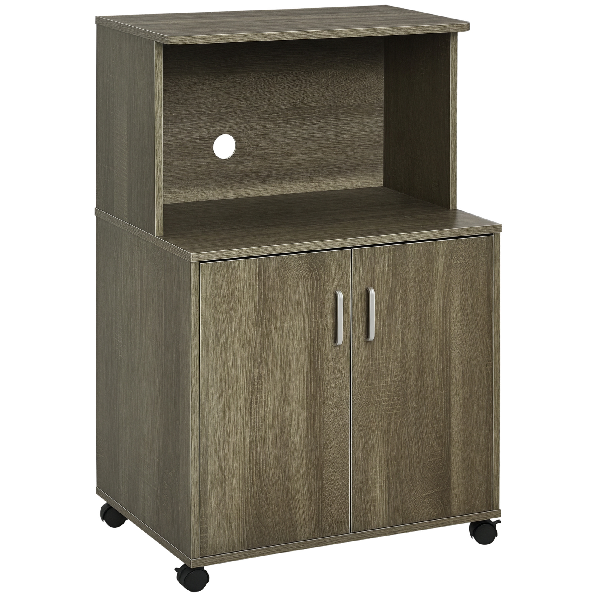 foto del prodotto homcom mobile cucina multiuso con 4 ruote, armadietto con ripiano per microonde in legno truciolare, 60.4x40.3x97cm, color legno aosom