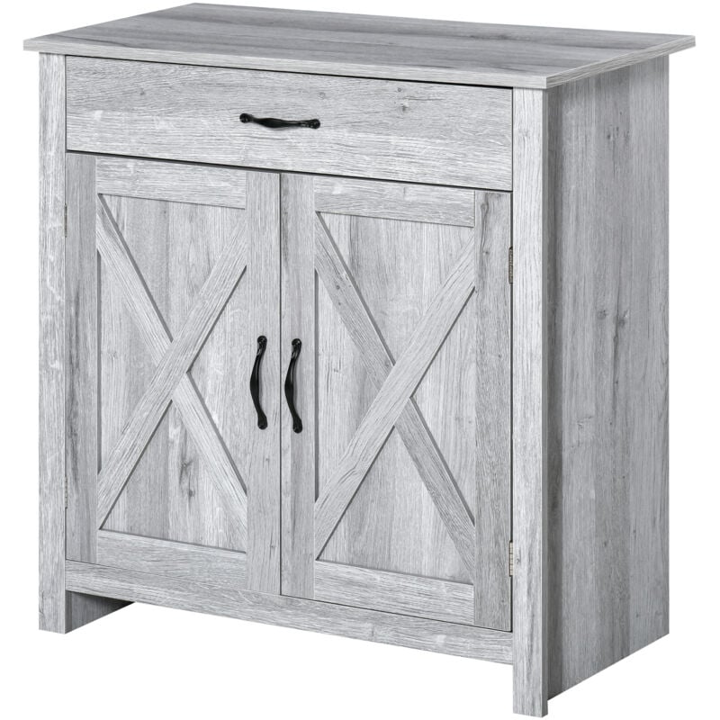 foto del prodotto homcom mobile cucina stile country con armadietto 2 ante e cassetto grigio