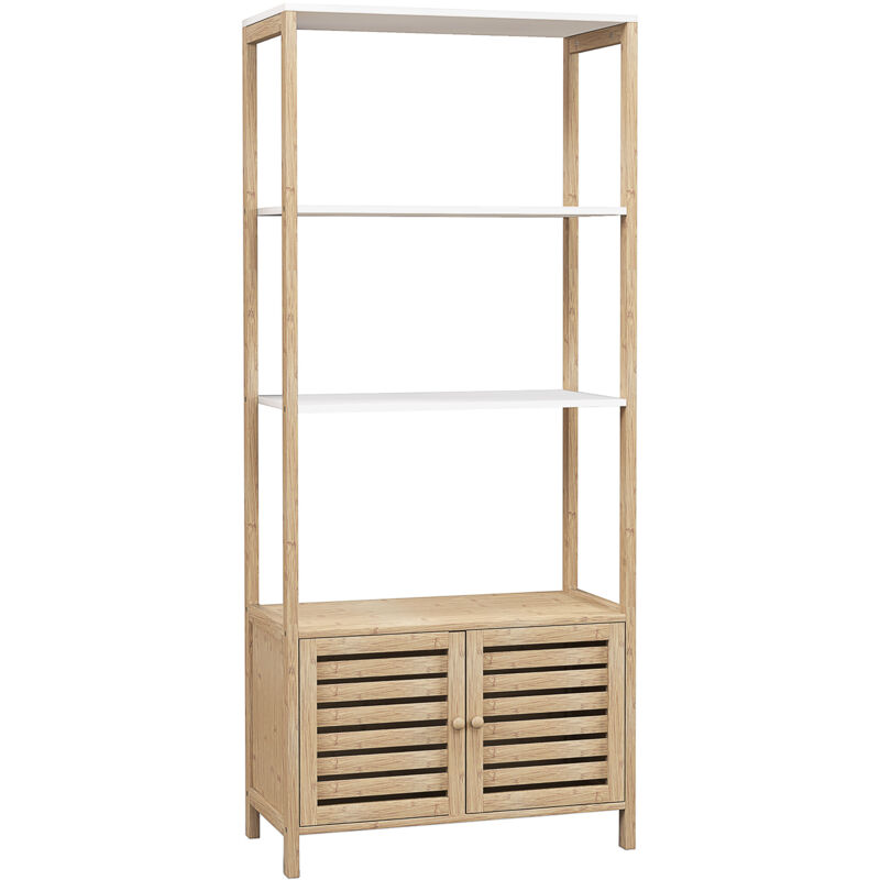 foto del prodotto homcom mobile da bagno 3 ripiani e armadietto inferiore in bamb bianco e legno