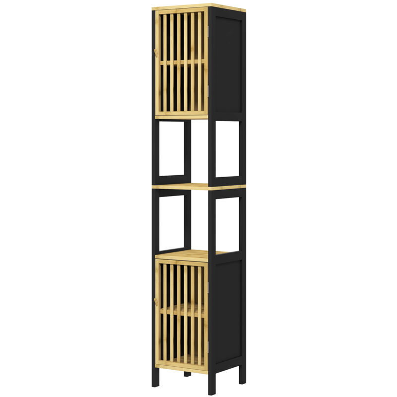 foto del prodotto homcom mobile da bagno con ripiano aperto e armadietto nero e color legno