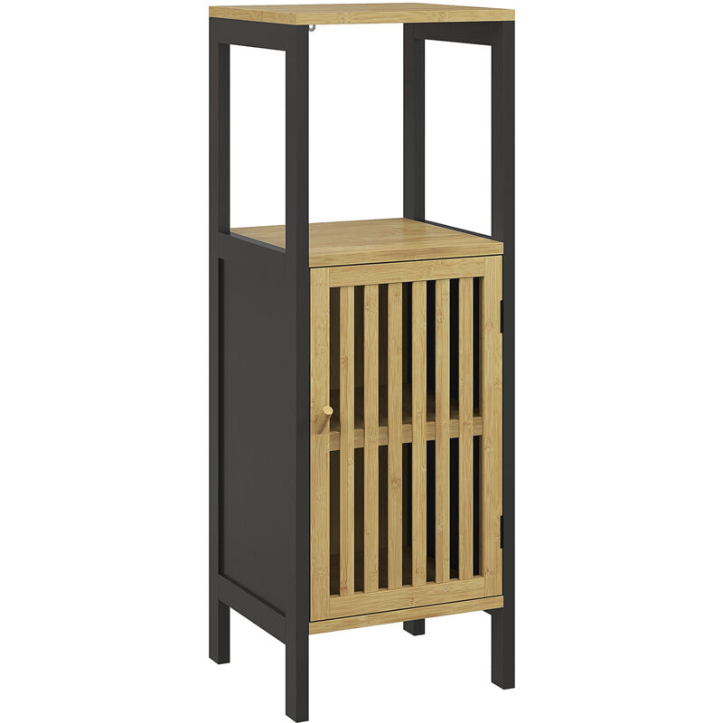 foto del prodotto homcom mobile da bagno con ripiano aperto e armadietto nero e color legno