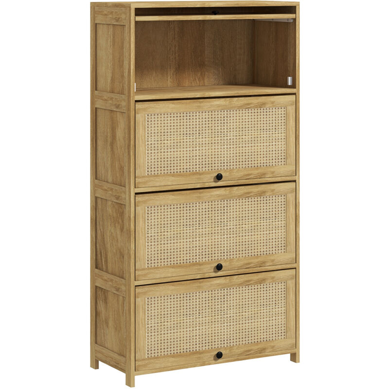 foto del prodotto homcom mobile da cucina stile boho con 4 ante a ribalta in truciolato e rattan