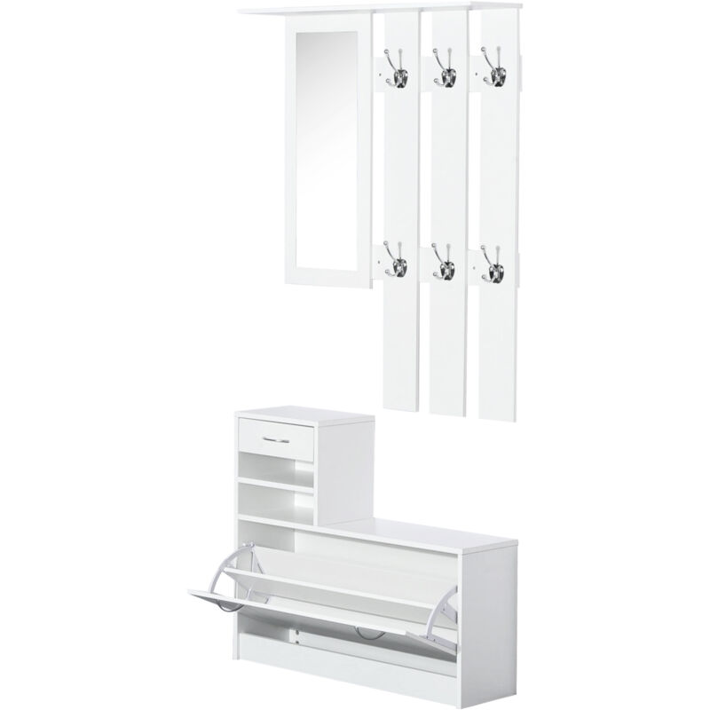 foto del prodotto homcom mobile da ingresso appendiabiti moderno con scarpiera e specchio bianco