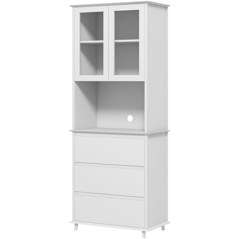 foto del prodotto homcom mobile dispensa alto con armadietto 2 livelli e 3 cassetti in mdf bianco
