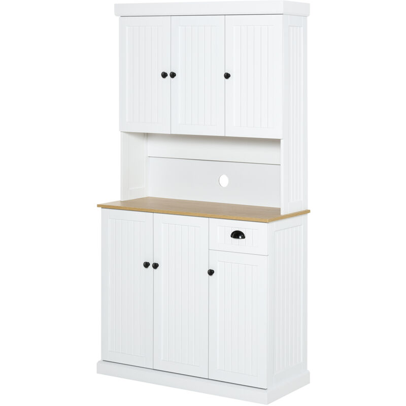 foto del prodotto homcom mobile dispensa stile country in legno con armadietti e cassetto bianco