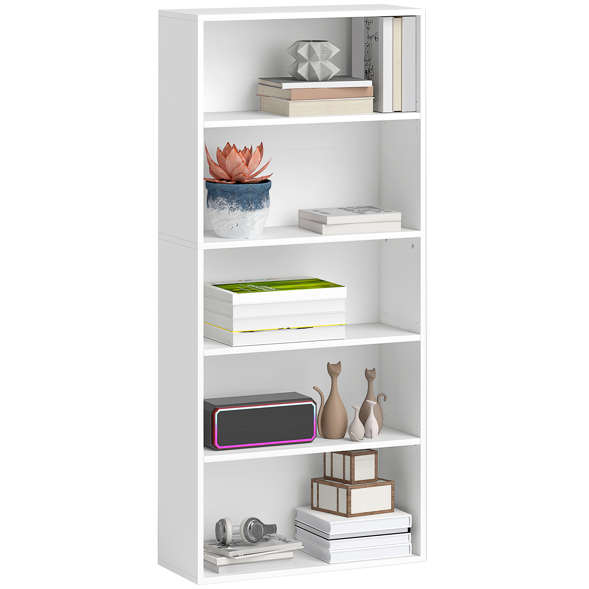 foto del prodotto homcom mobile libreria a 5 ripiani con 3 scaffali flessibili, in legno, 60x24x133.5 cm, bianco