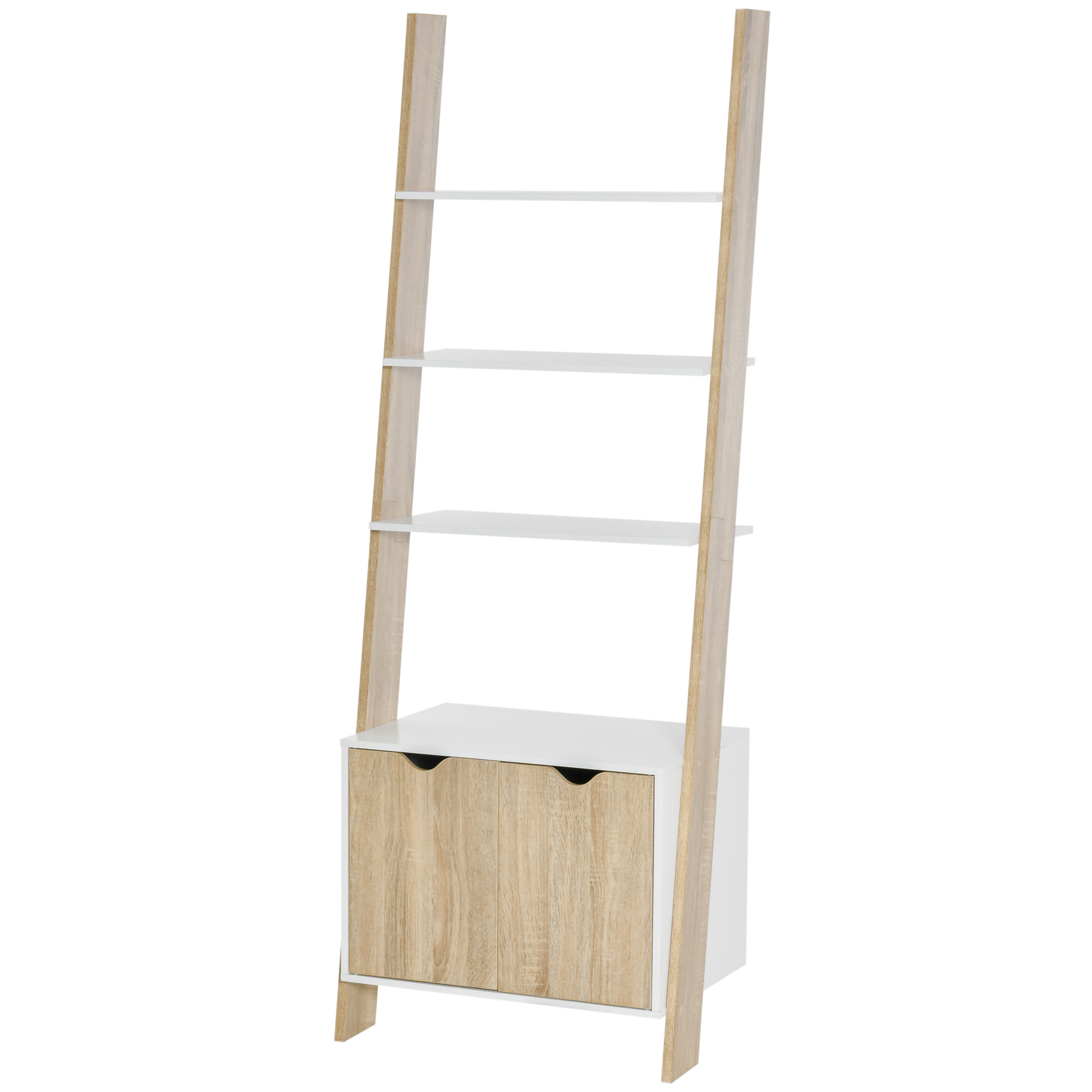 foto del prodotto homcom mobile libreria a scala con 3 mensole e armadietto, scaffale moderno stile nordico in legno, 60x40x171cm, rovere e bianco aosom