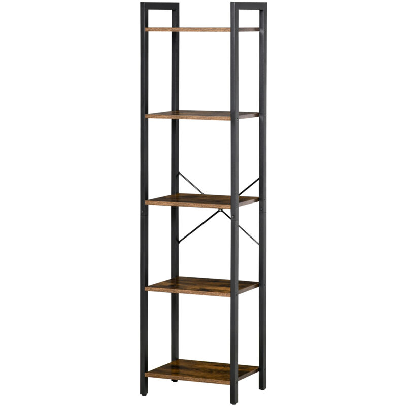 foto del prodotto homcom mobile libreria stile industriale a 5 ripiani in legno e acciaio