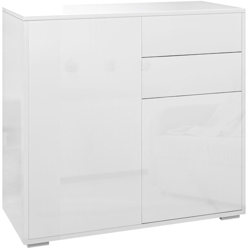 foto del prodotto homcom mobile madia moderno a 2 armadietti e 2 cassetti finitura bianco lucido