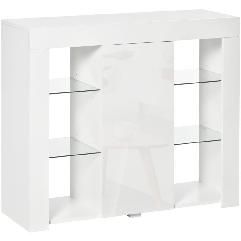foto del prodotto homcom mobile moderno a anta con finitura lucida luci led e mensole in vetro
