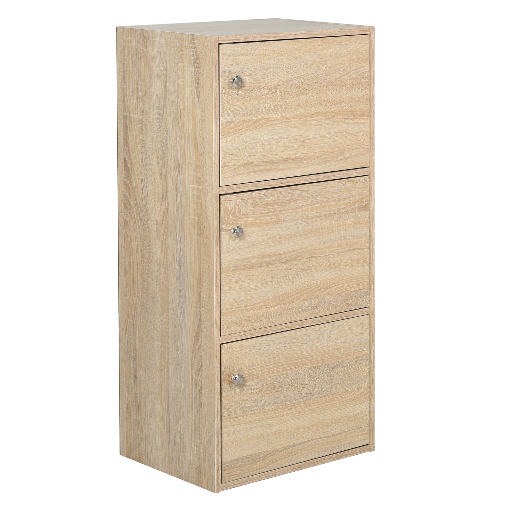 foto del prodotto homcom mobile multiuso a 3 piani con ante e maniglie tonde, mobile legno organizzatore casa ufficio soggiorno, capacità 20kg, 48x34x100cm aosom italy