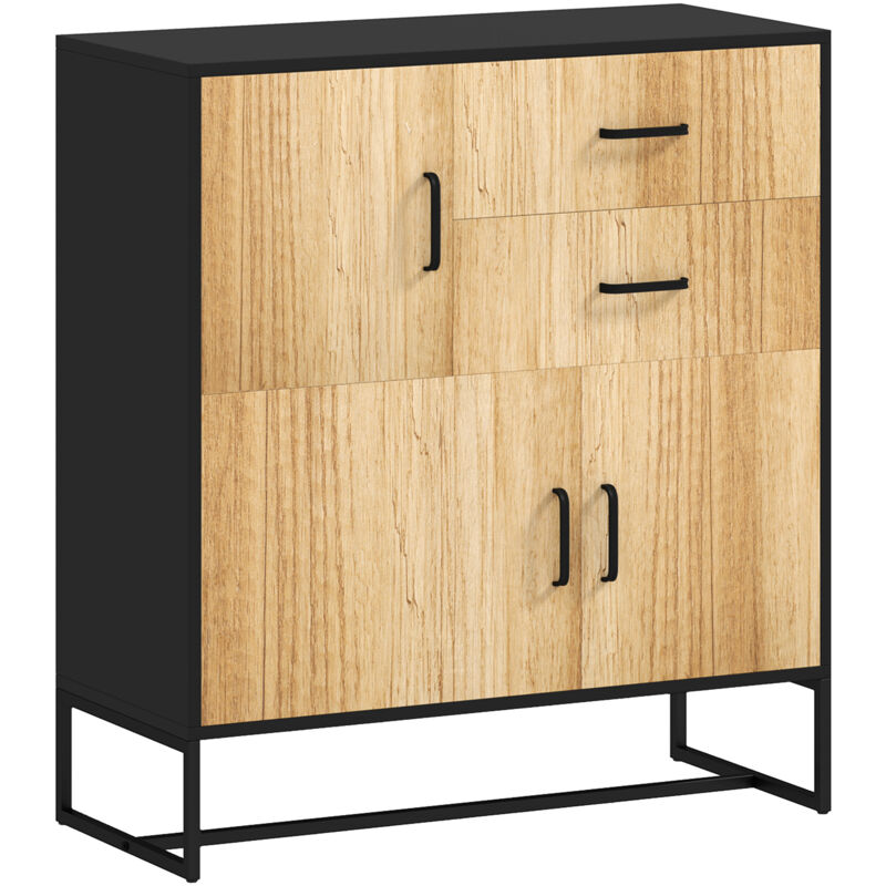 foto del prodotto homcom mobile multiuso con 3 armadietti e 2 cassetti nero e color legno