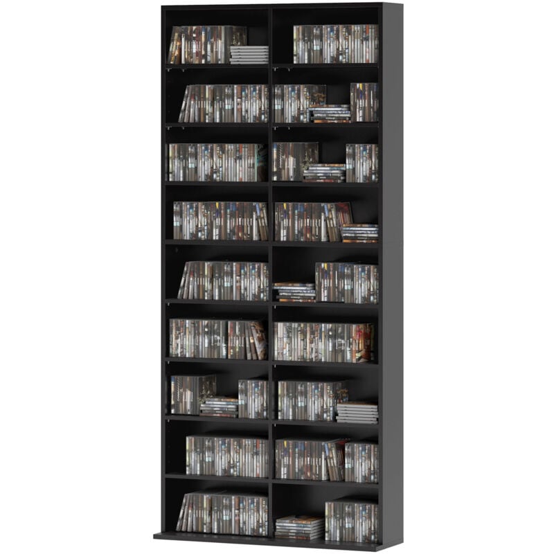 foto del prodotto homcom mobile porta cd con 14 ripiani regolabili per 640 cd 360 dvd nero