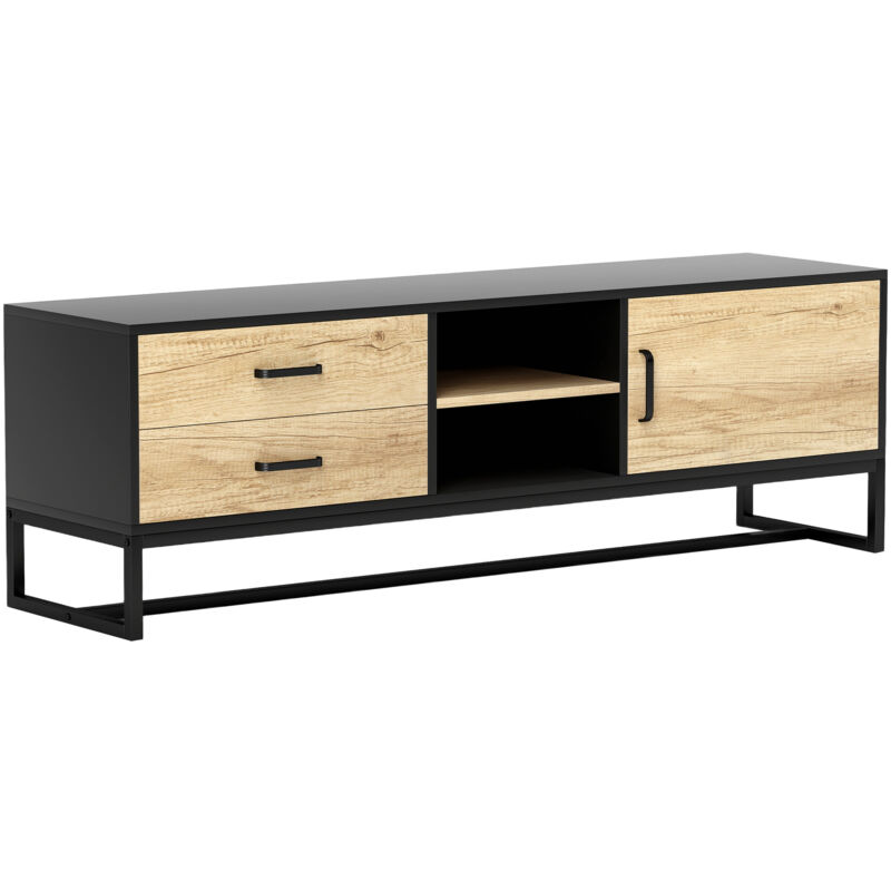 foto del prodotto homcom mobile porta tv 60 con 2 cassetti, armadietto e ripiani legno naturale