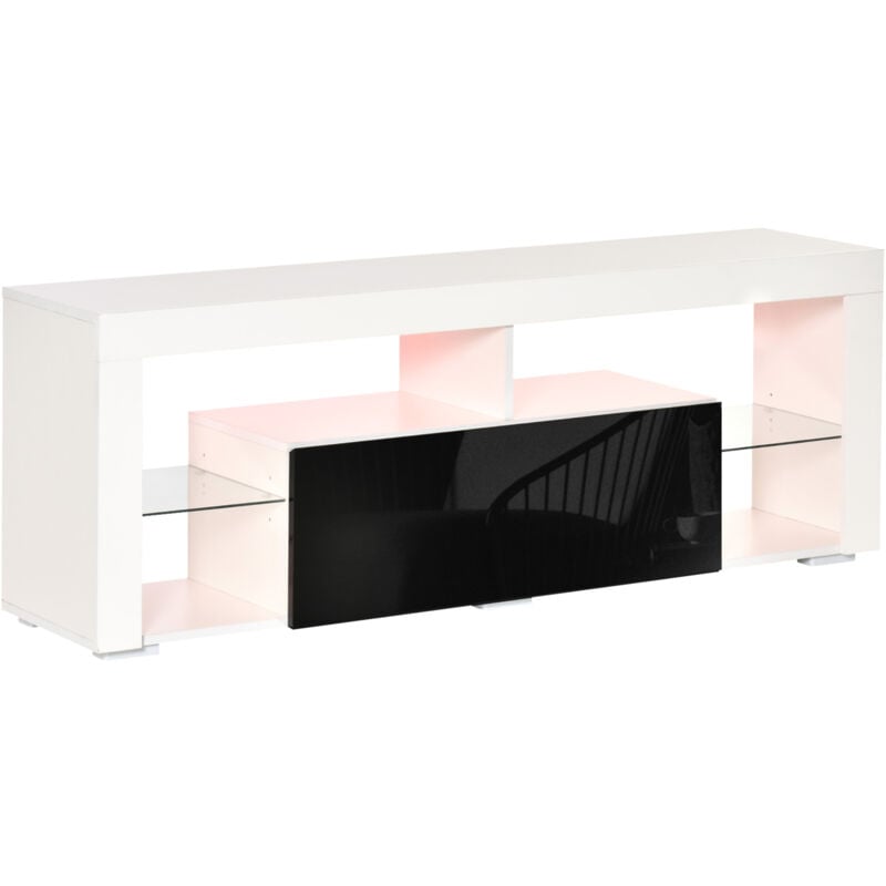 foto del prodotto homcom mobile porta tv con led di 20 colori per tv fino 55 legno bianco lucido