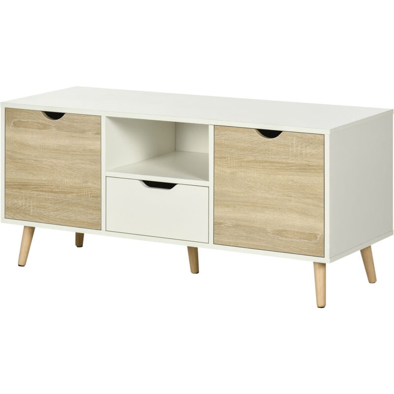 foto del prodotto homcom mobile porta tv moderno in truciolato e legno di pino bianco colore legno