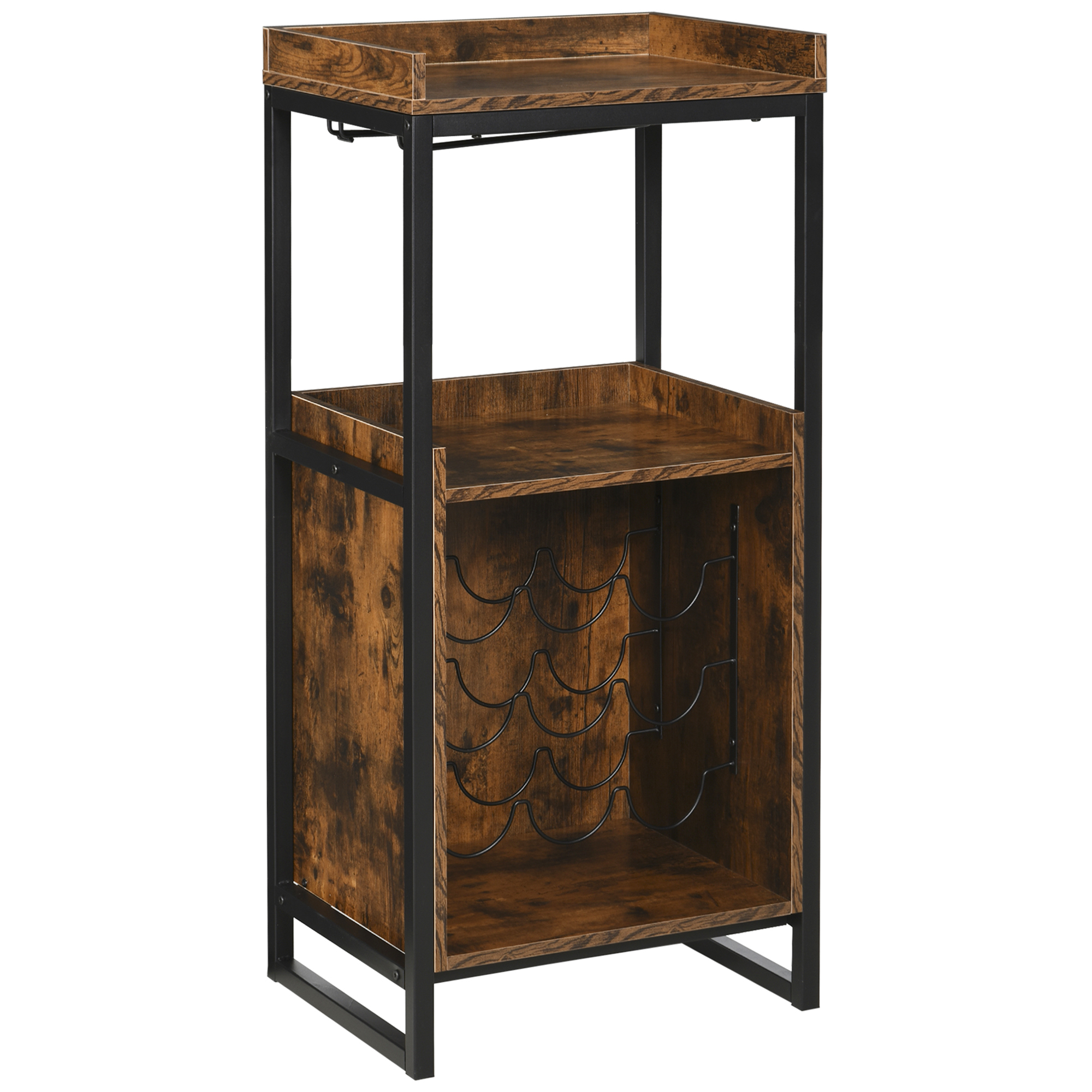 foto del prodotto homcom mobile portabottiglie stile industriale con cantinetta vini per 9 bottiglie e portacalici, marrone aosom