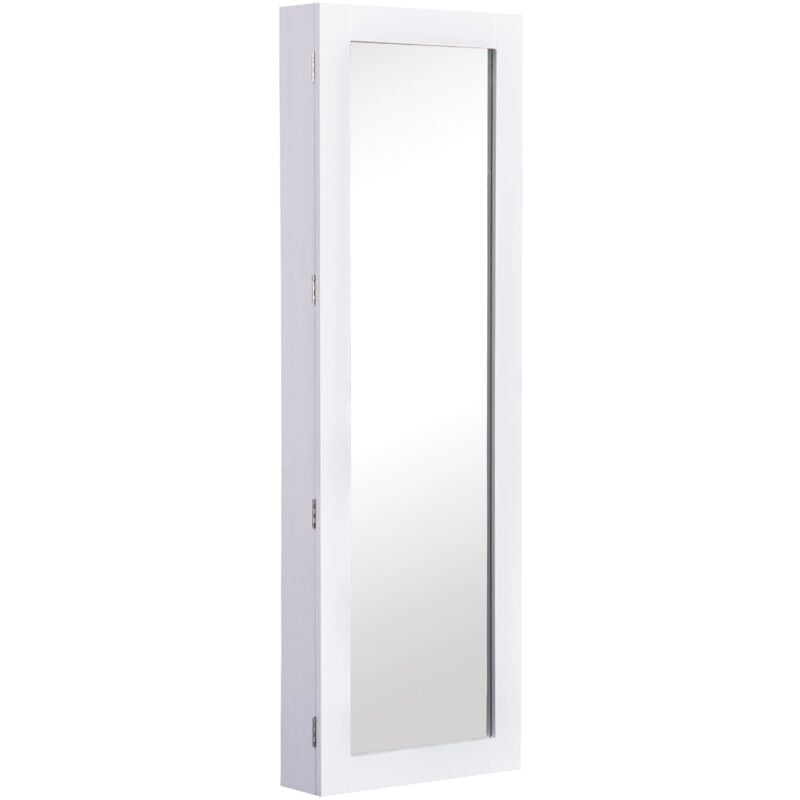 foto del prodotto homcom mobile portagioie con specchio a parete, ganci e ripiani in legno bianco