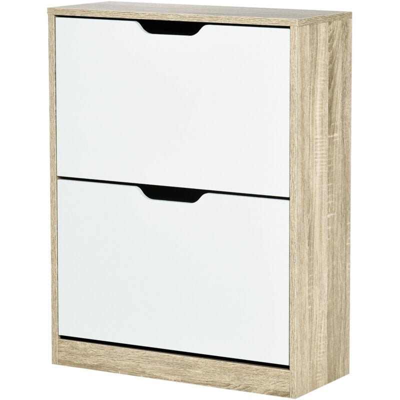 foto del prodotto homcom - mobile scarpiera slim 2 cassetti per 8 paia di scarpe legno e bianco